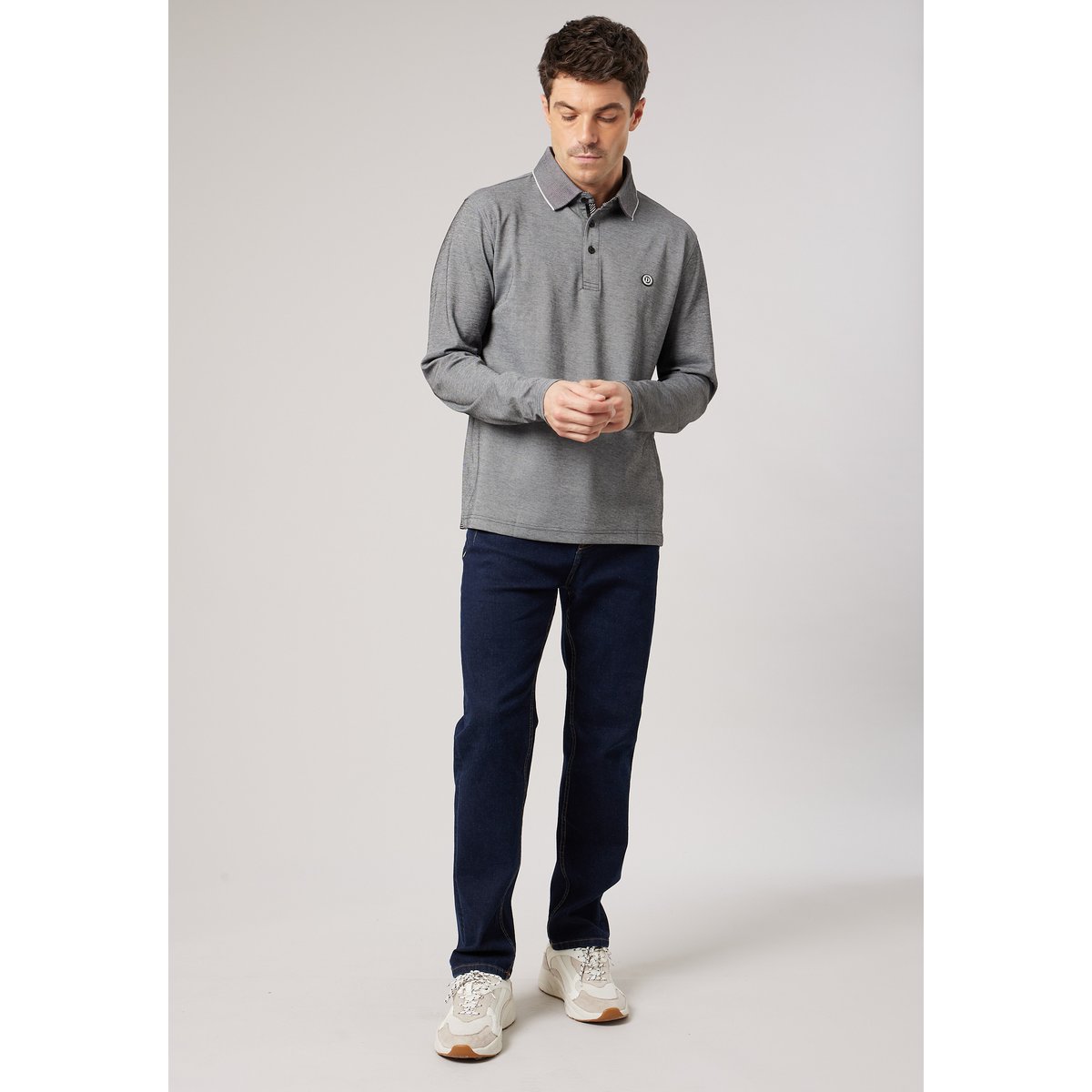 Polo regular homme avec col contrasté VELVORI noir, DEELUXE
