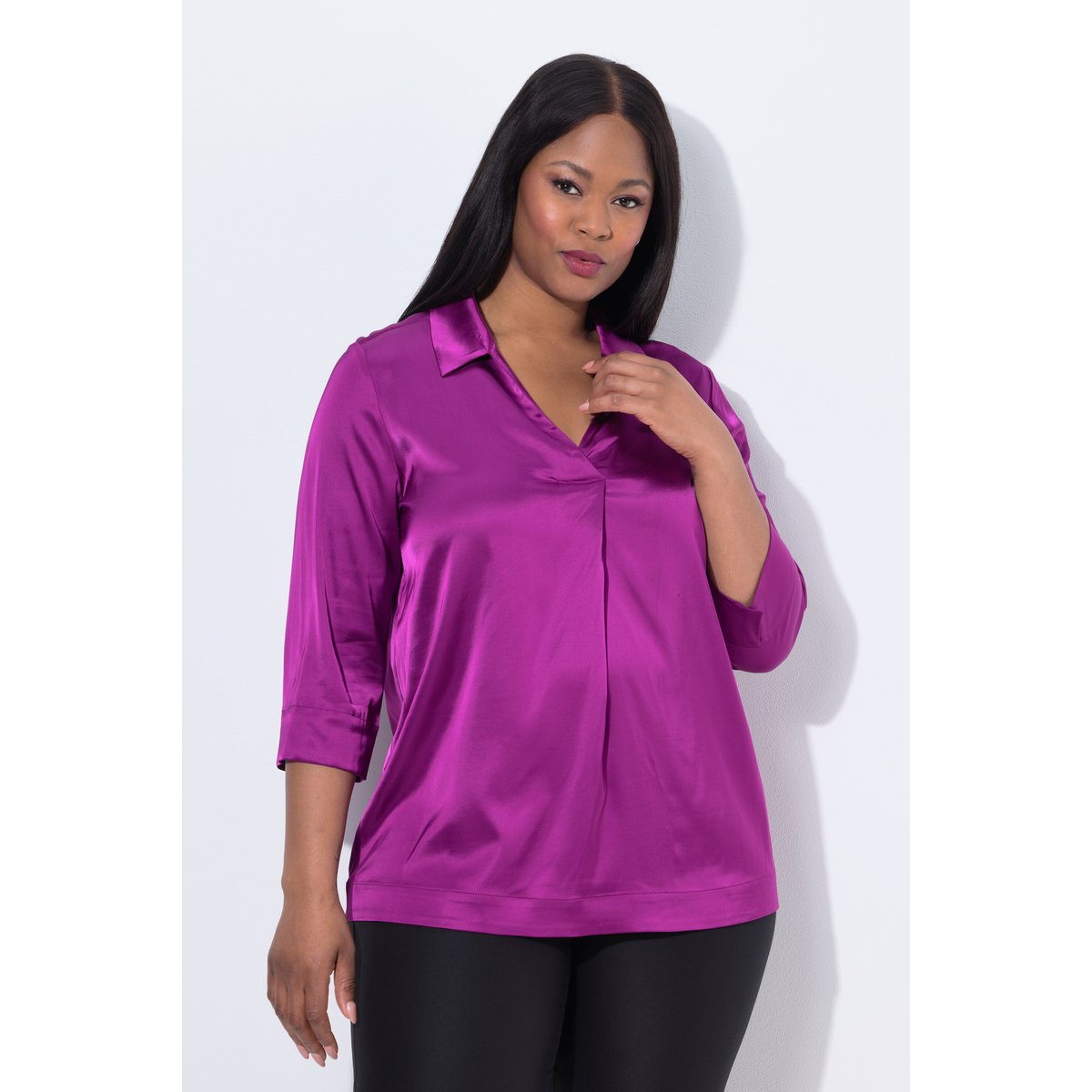 Chemisier en satin à col chemise baie, ULLA POPKEN