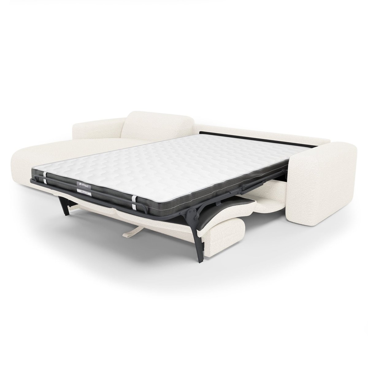 Canapé angle gauche convertible 5 places en tissu bouclette MYRA crème, SIA HOME