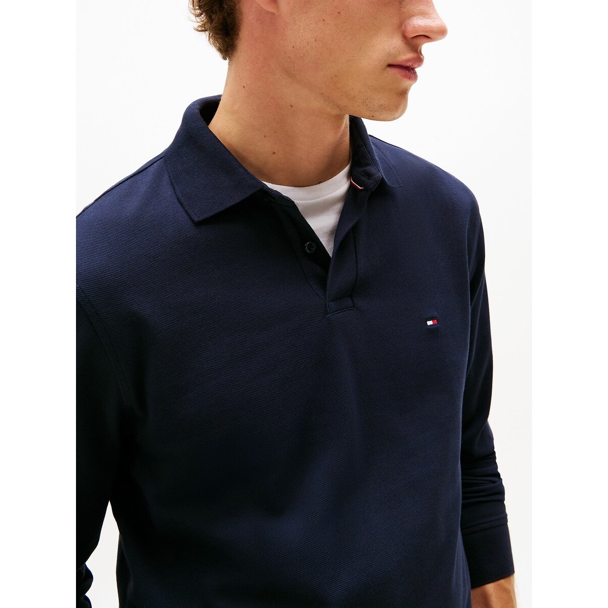 Polo manches longues droit maille piquée 1985 bleu marine, TOMMY HILFIGER