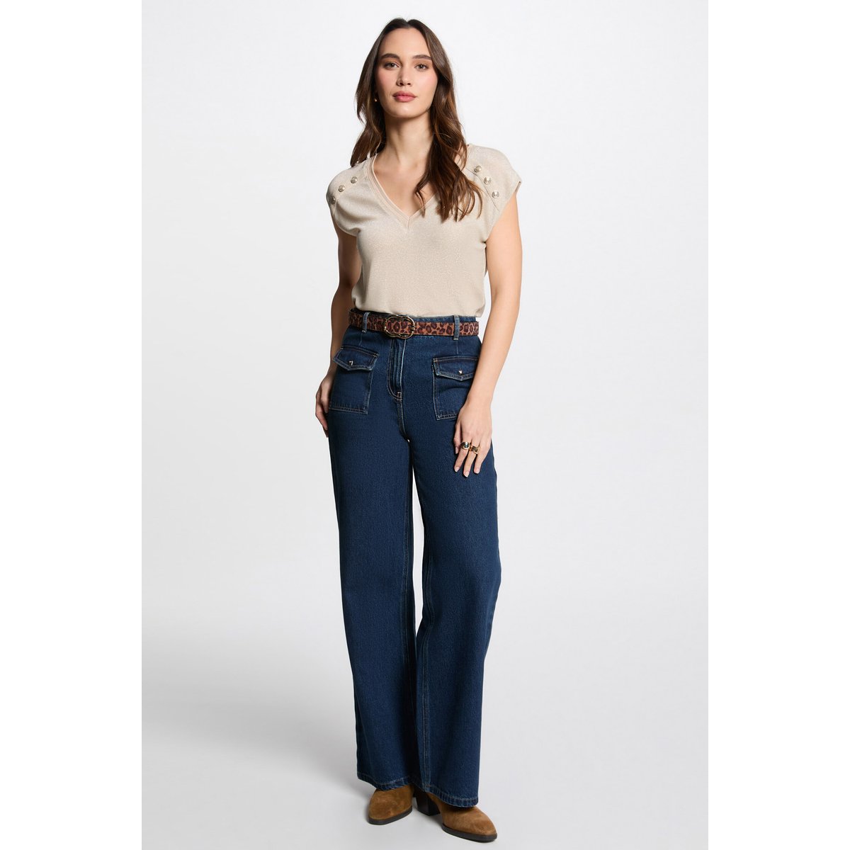 T-shirt manches courtes beige fonce, MORGAN