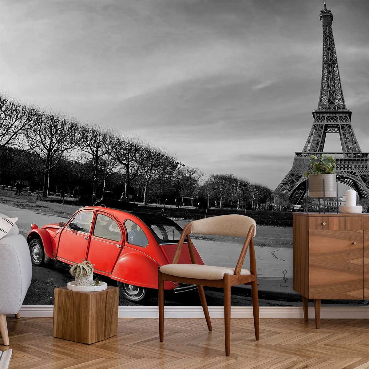 Papier peint 2 cv devant la tour Eiffel intissé, HEXOA