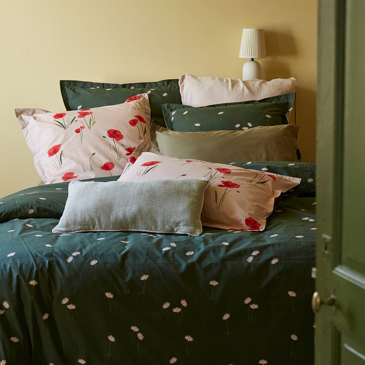 Housse de couette réversible UN AIR DE PRAIRIE https://rose/kaki, SYLVIE THIRIEZ