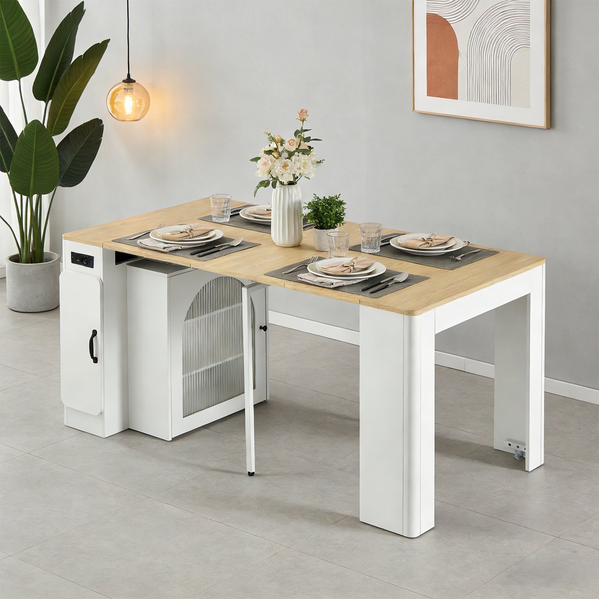 Table à manger extensible à allonge papillon intégrée, ELMOC chêne, MEUBLES COSY