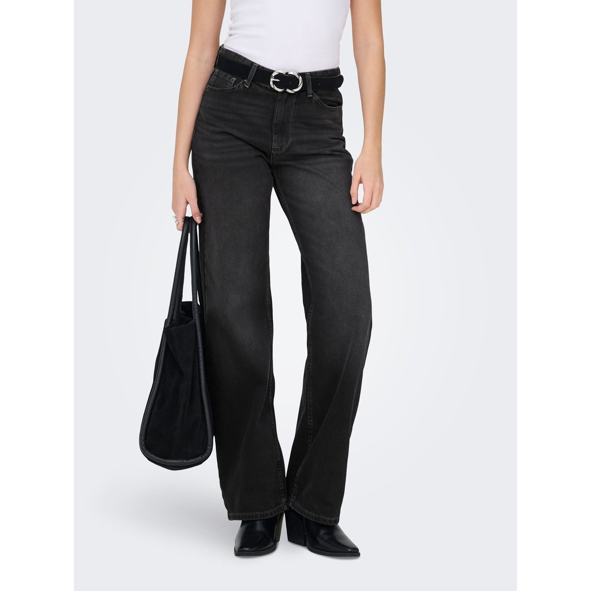 Jean À Jambe Large washed black, ONLY
