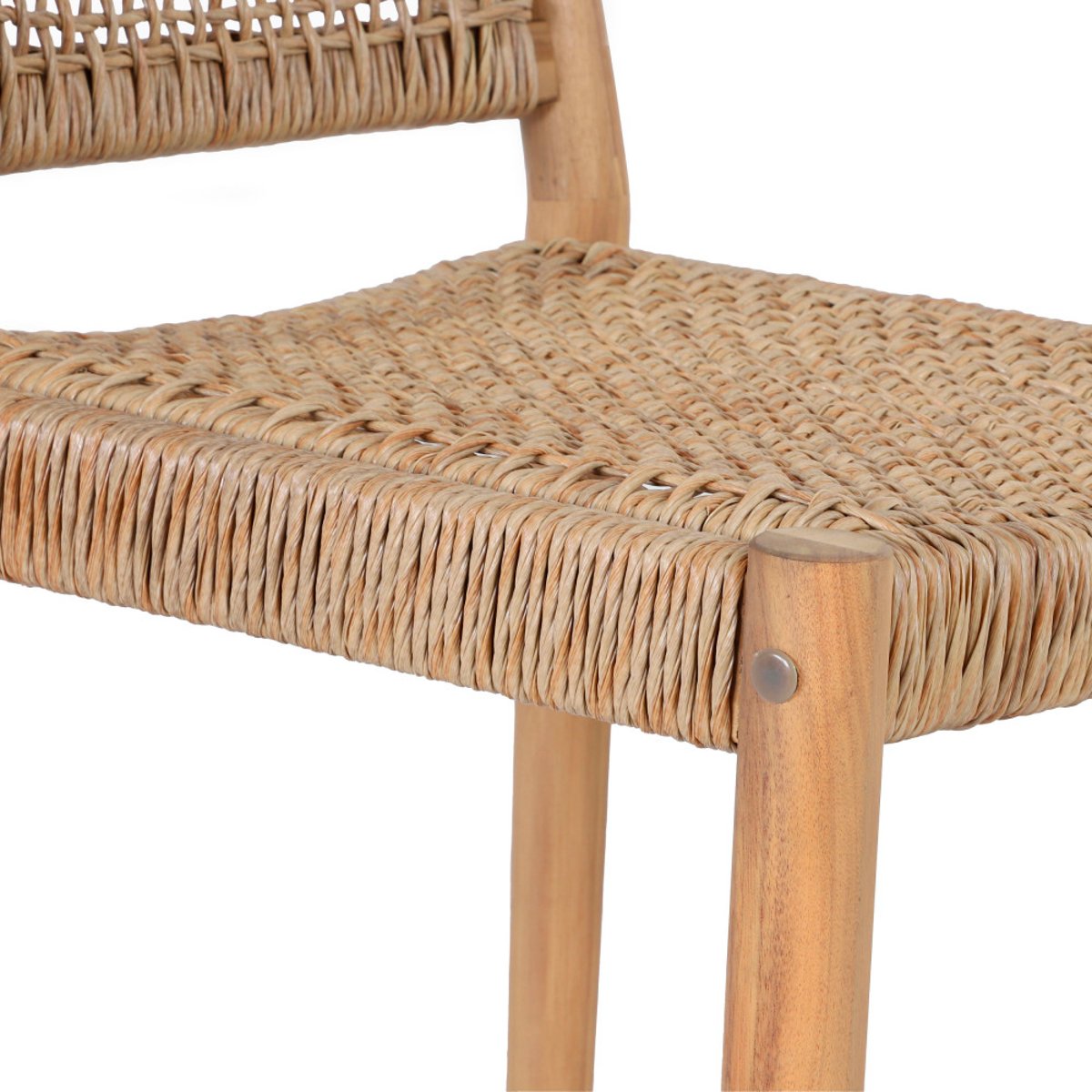 Lot de 2 tabourets de bar intérieur/extérieur en bois d'acacia et résine tressée H65cm- NURI bois clair, DRAWER