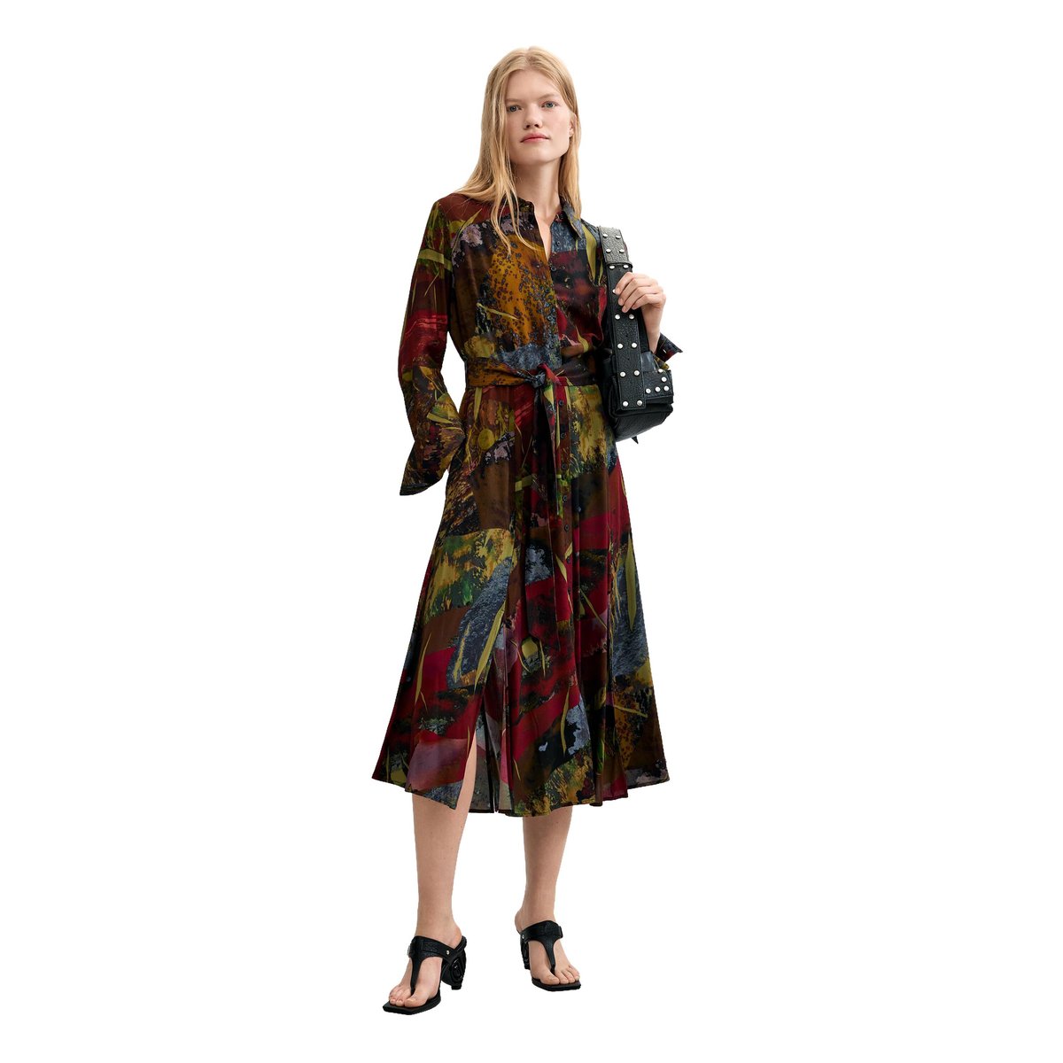 Robe midi à manches longues vert, DESIGUAL
