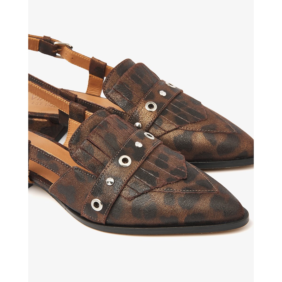 Ballerines en cuir JAZZ TAMMI marron imprimé léopard, VIA VAI