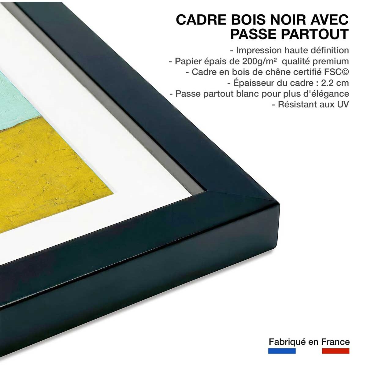 Affiche Les Tournesols par Vincent van Gogh affiche + cadre en bois - noir, HEXOA