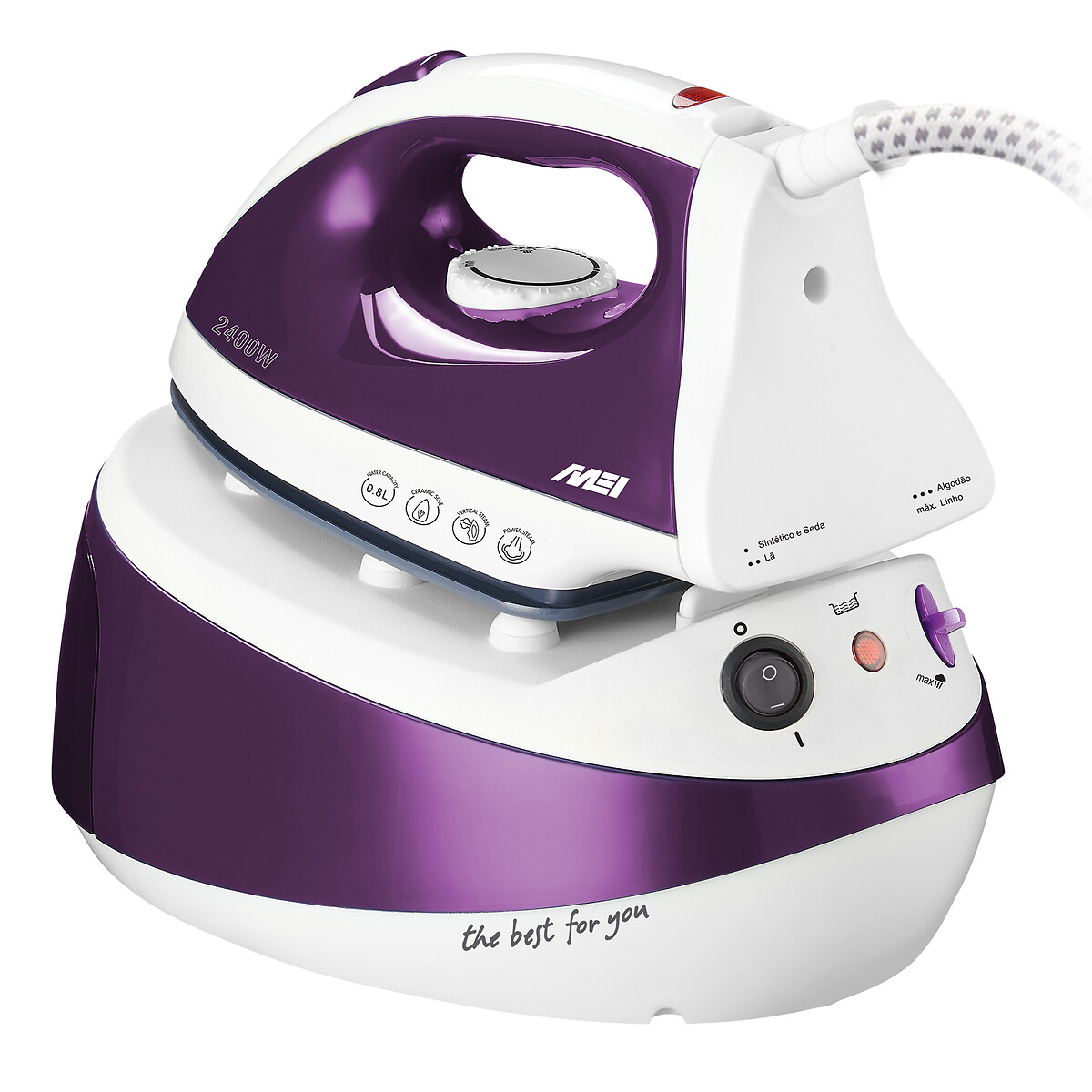 Ferro com caldeira, 2400 W, da MEI branco/violeta, MEI