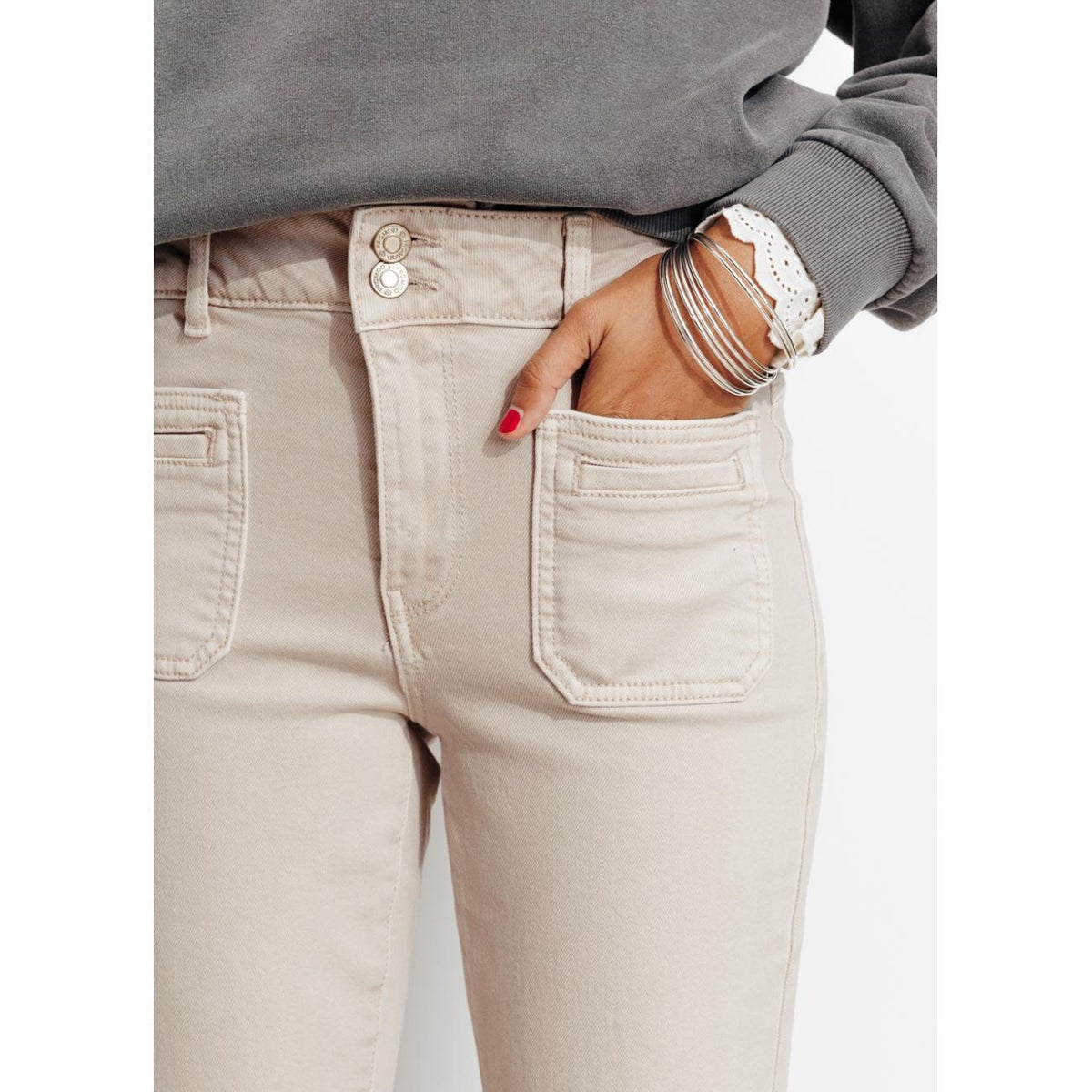 EUGENE pantalon bootcut toile beige, PROMOD