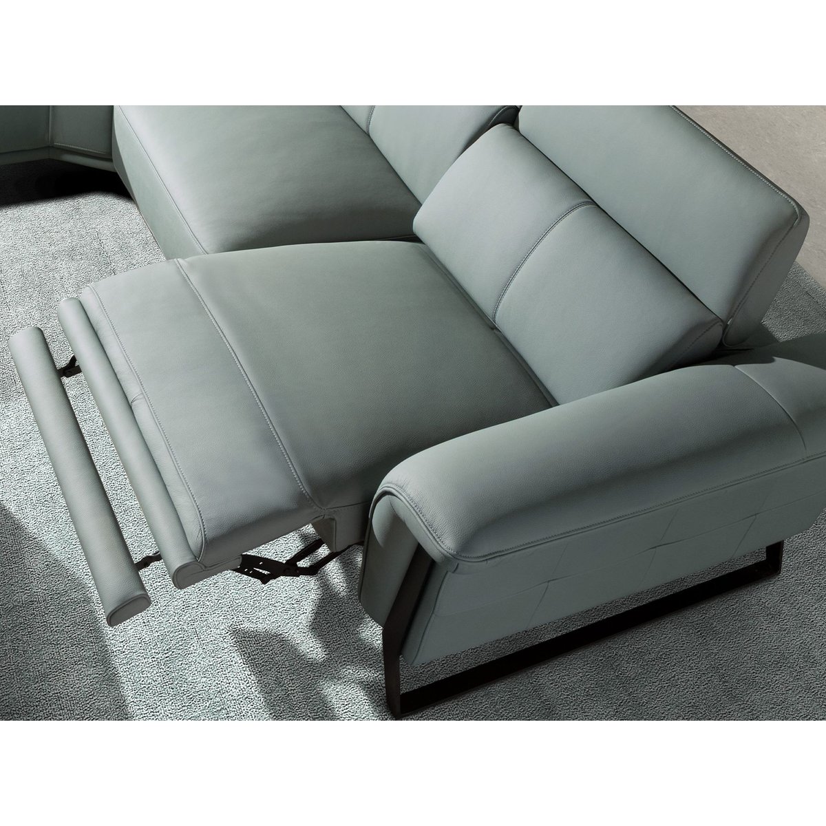 Canapé d'angle relax droite en cuir vert turquoise | noir, ANGEL CERDA