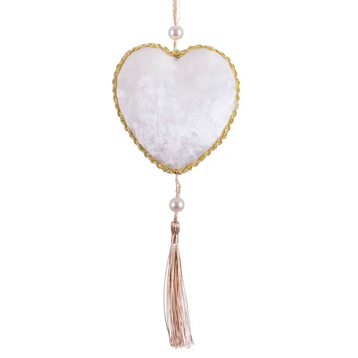 Décoration sapin de noël à suspendre coeur tissu velours blanc 5x5x9cm blanc, WADIGA