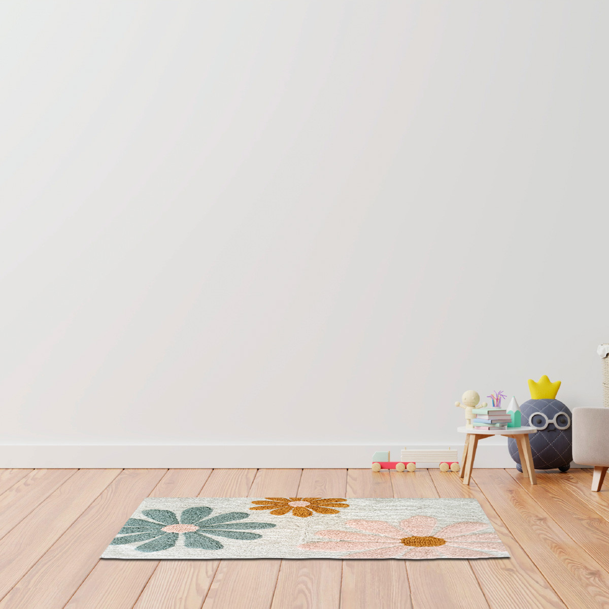 Tapis enfant à fleurs en coton tufté FLOWERS blanc, FUTURE HOME