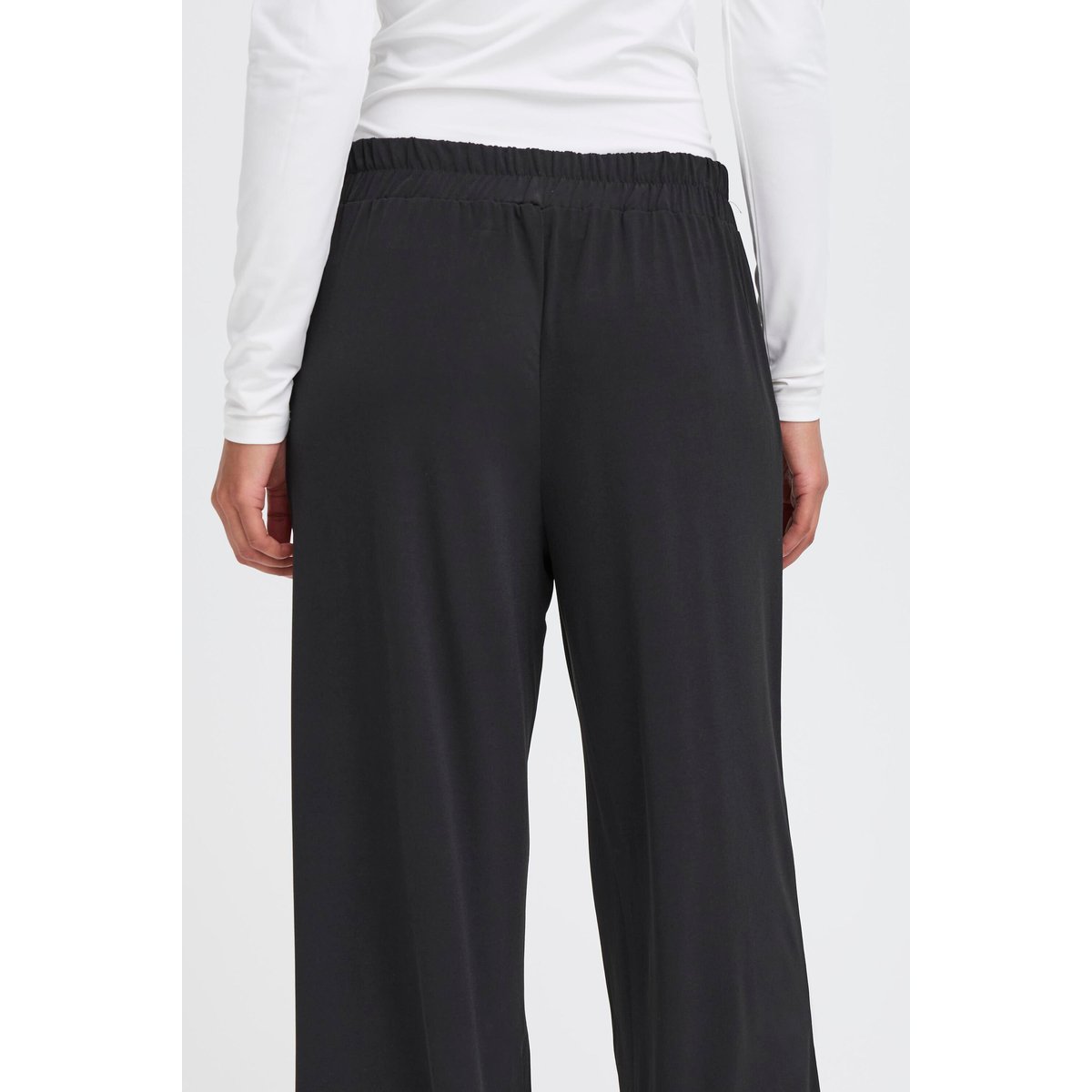 Pantalon coupe large, taille élastique noir, ICHI