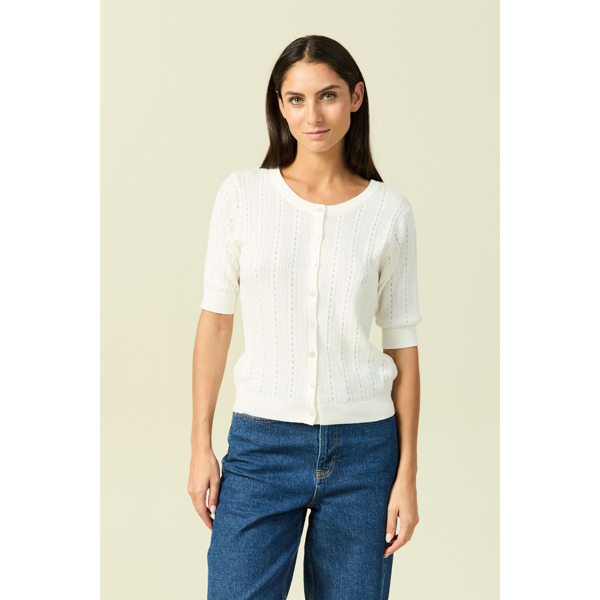Gilet manches coude col rond ecru, BONOBO
