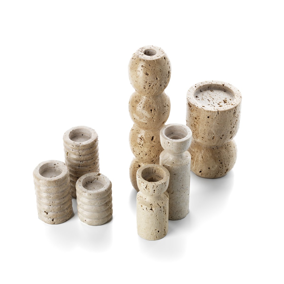 Bougeoir en travertin TRAVERTINE RIPPLE beige, BAZAR BIZAR