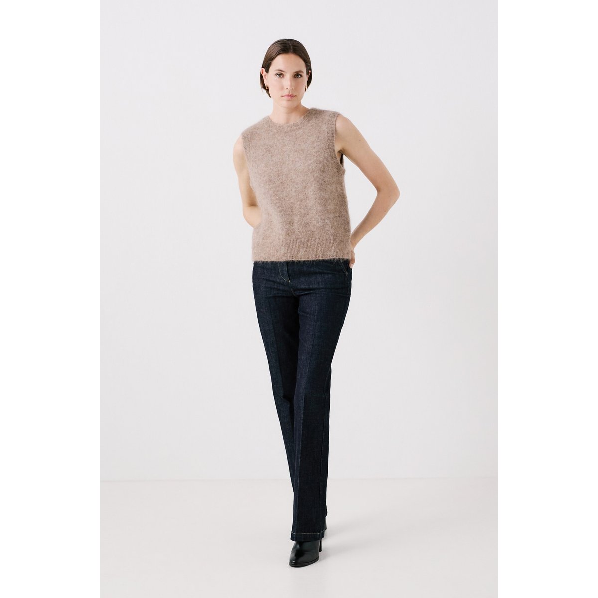 Pull droit col rond DOUGLAS taupe, CAROLL