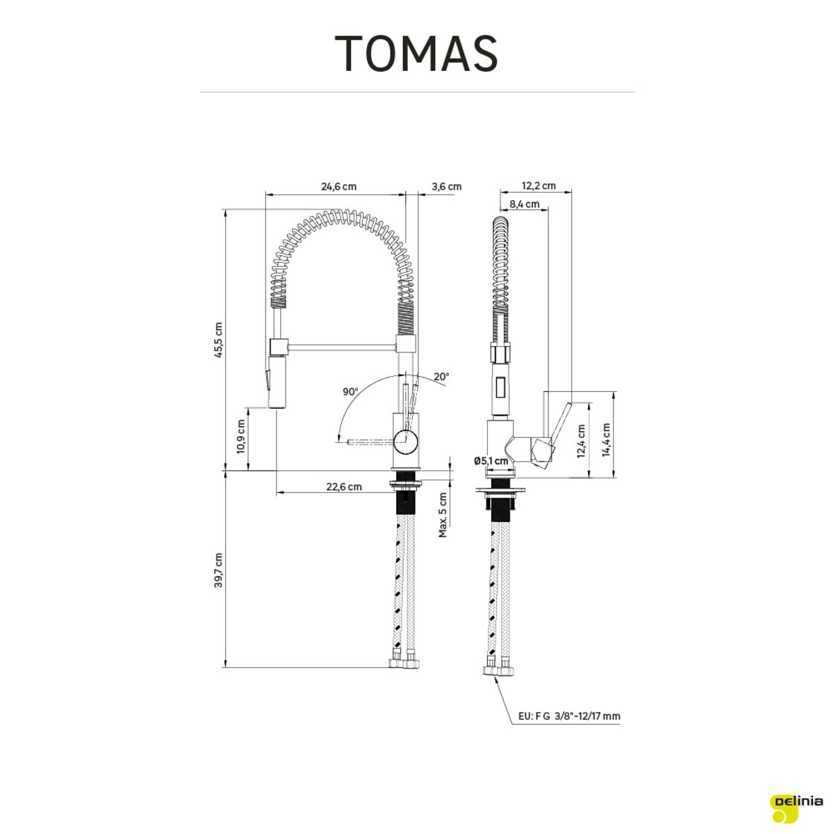Robinet de cuisine avec douchette, TOMAS chrome, DELINIA