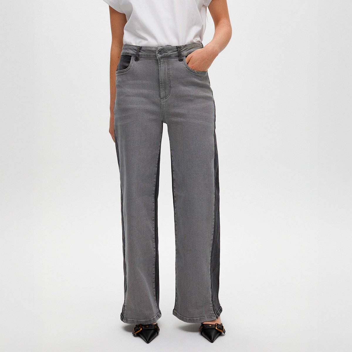 Jeans large bicolore gris clair, LOLA CASADEMUNT