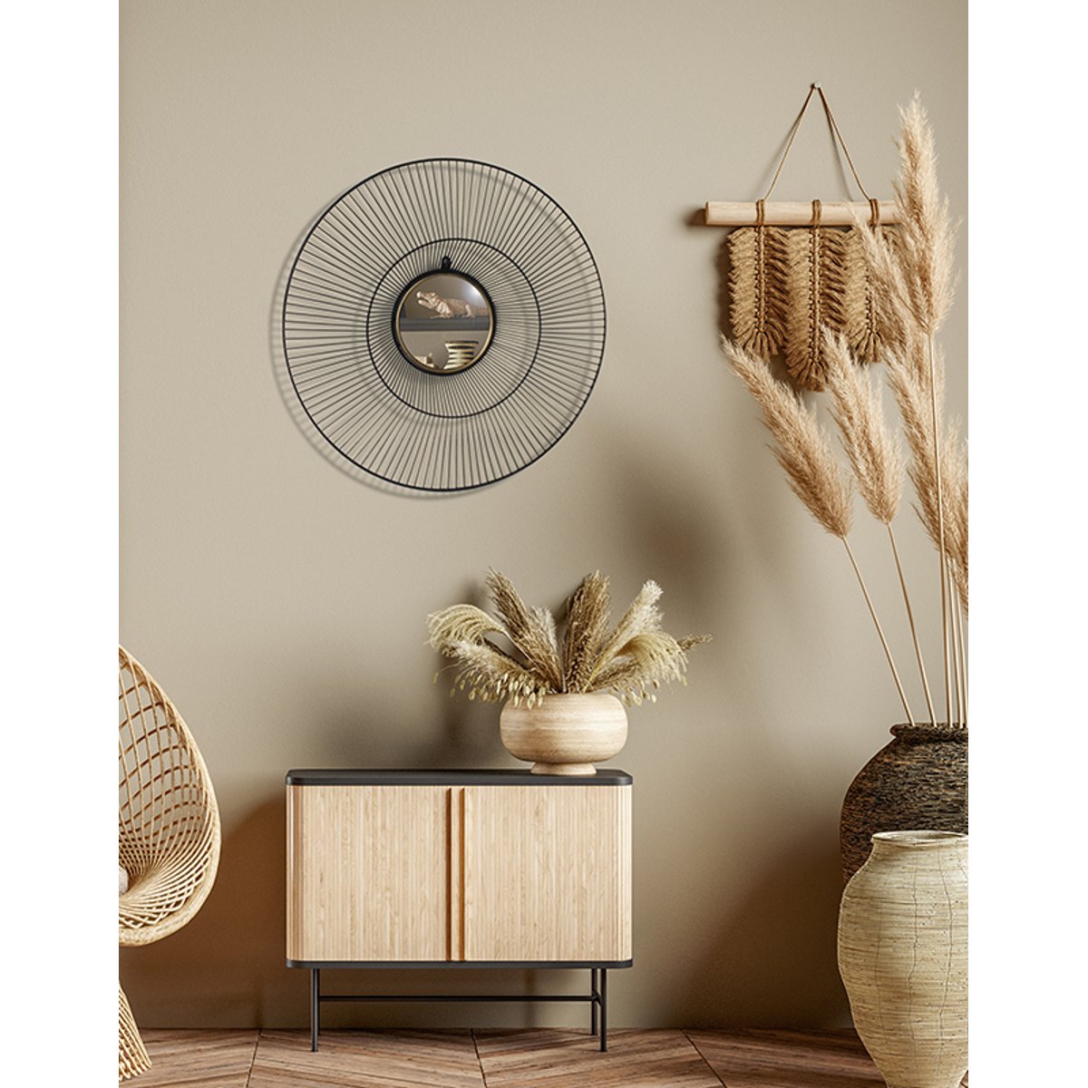 Miroir rond en métal 58x58x9cm noir, EMDE