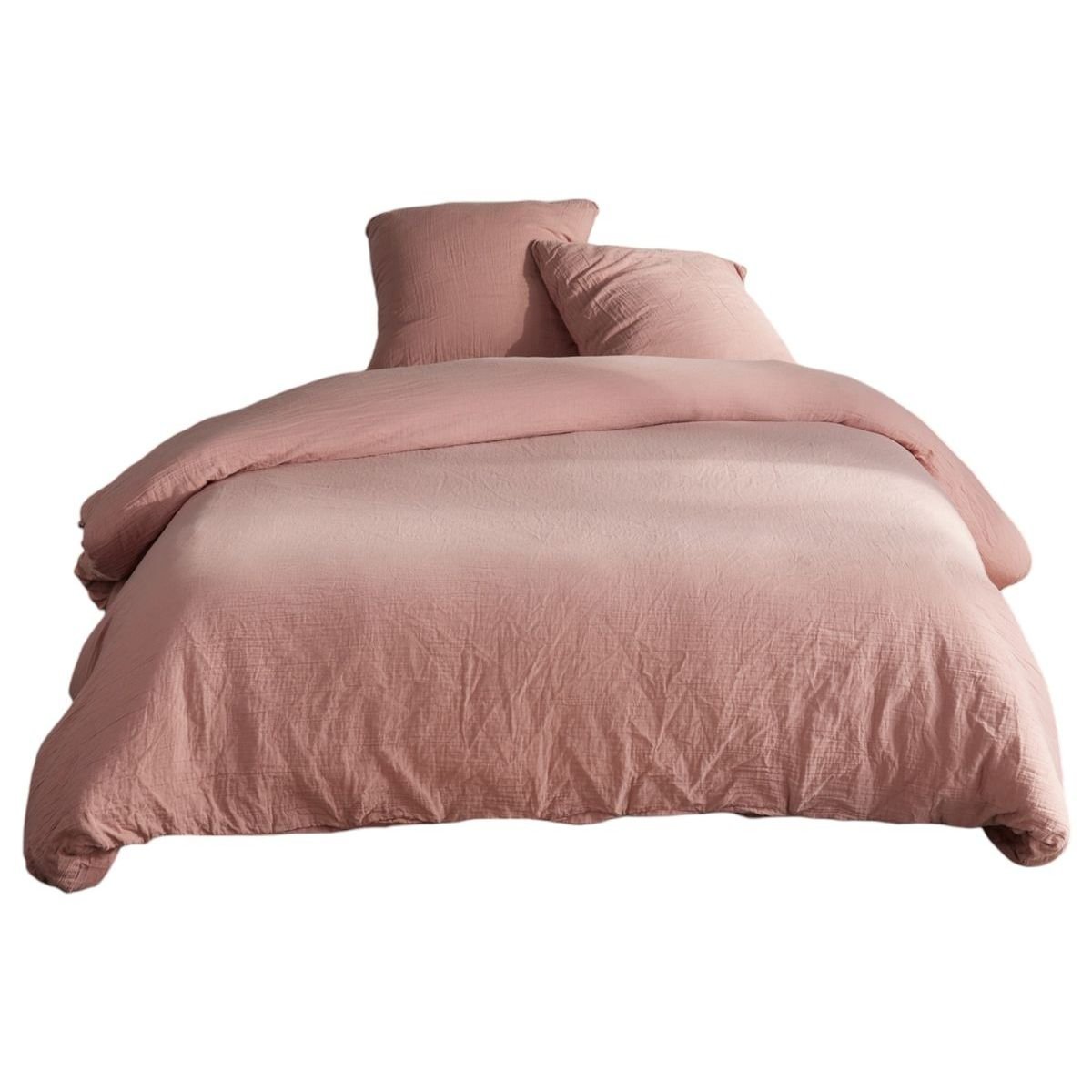 Parure de lit gaze de coton unie ROSE ESSENTIAL rose, TODAY