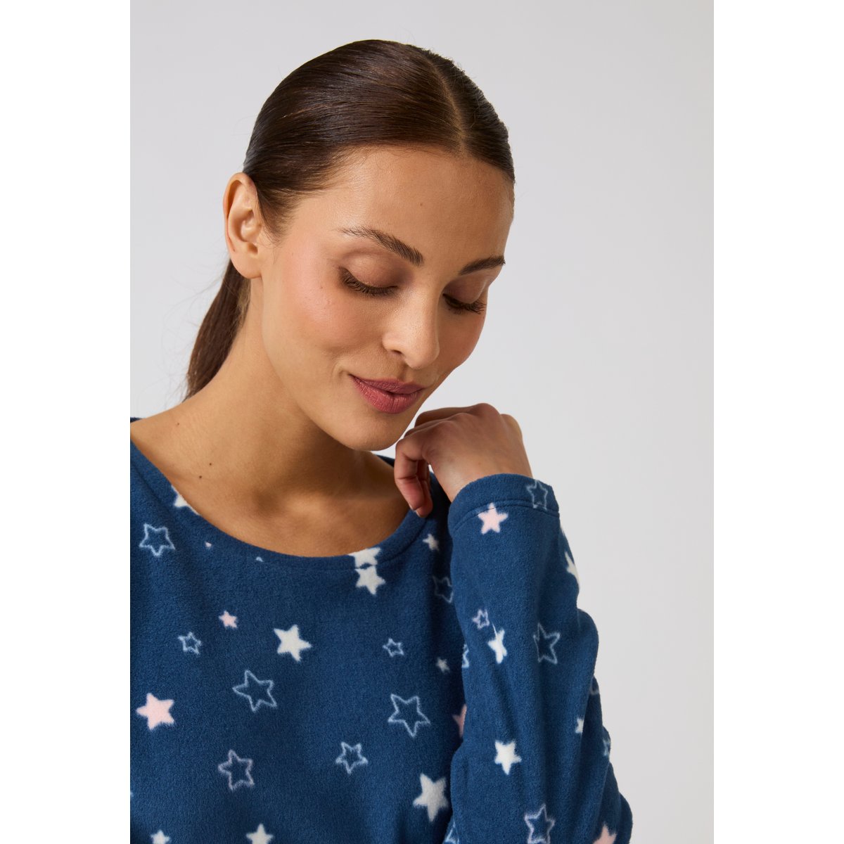 Pyjama Thermolactyl en micropolaire bleu marine imp., DAMART