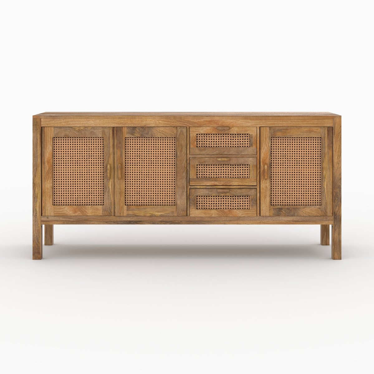 Buffet 3 portes et 3 tiroirs en bois de manguier et cannage - TIKI marron clair, MAISON PAVANE