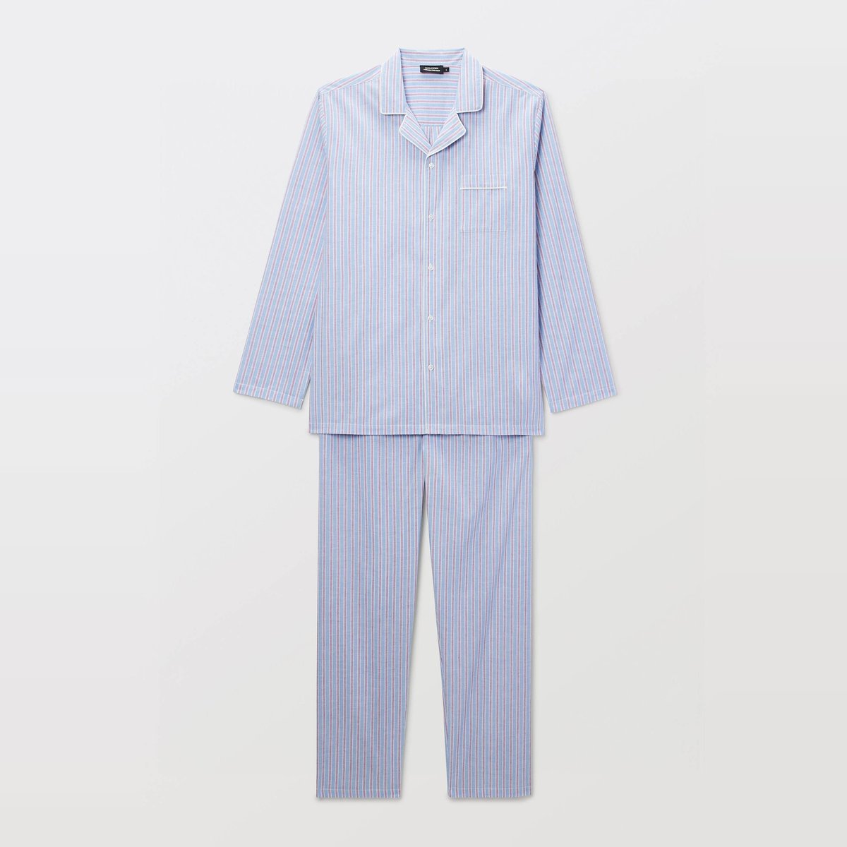 Pyjama chemise manches longues et pantalon gratté en coton BIO GOTS marine, MONOPRIX