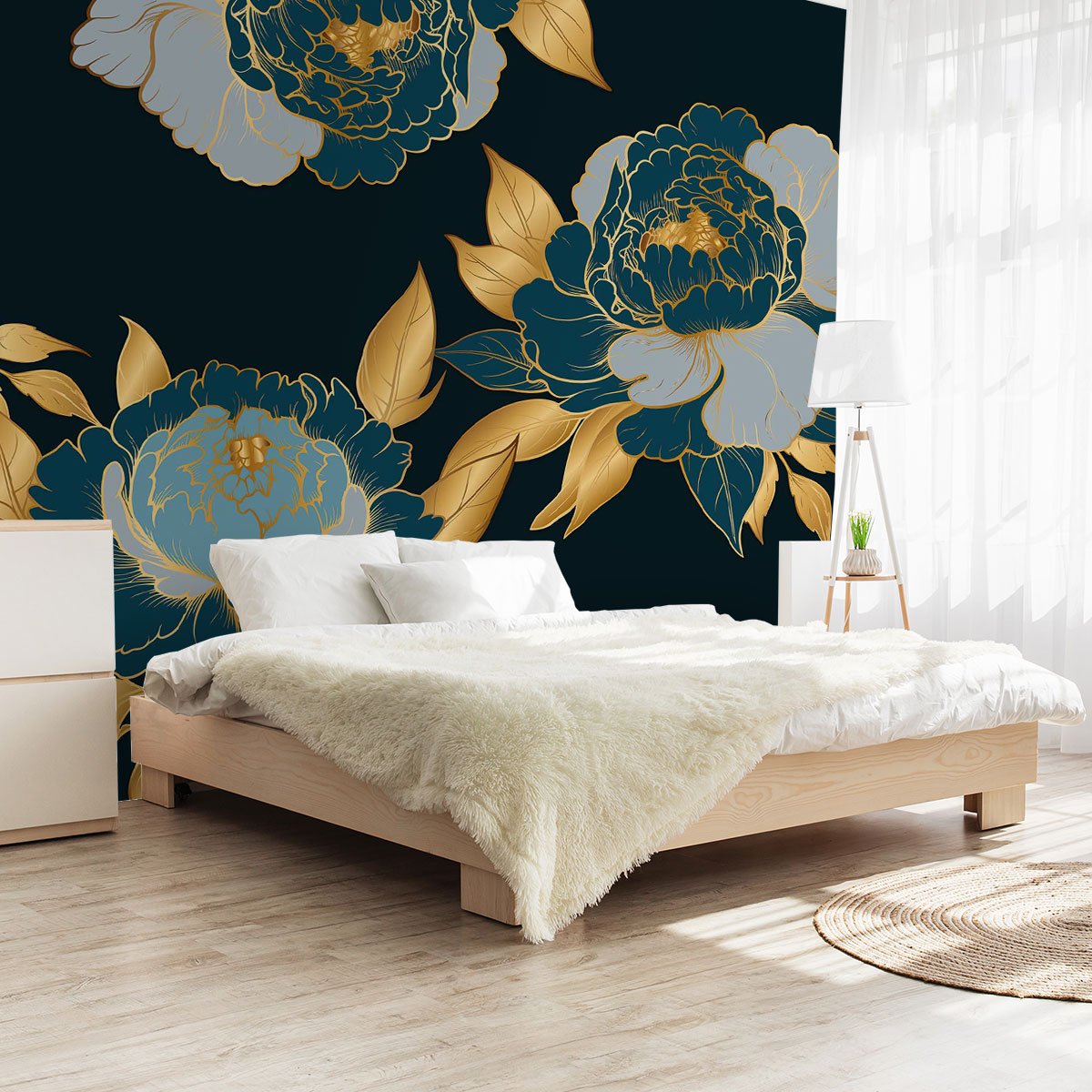 Papier peint magnolia doré intissé, HEXOA