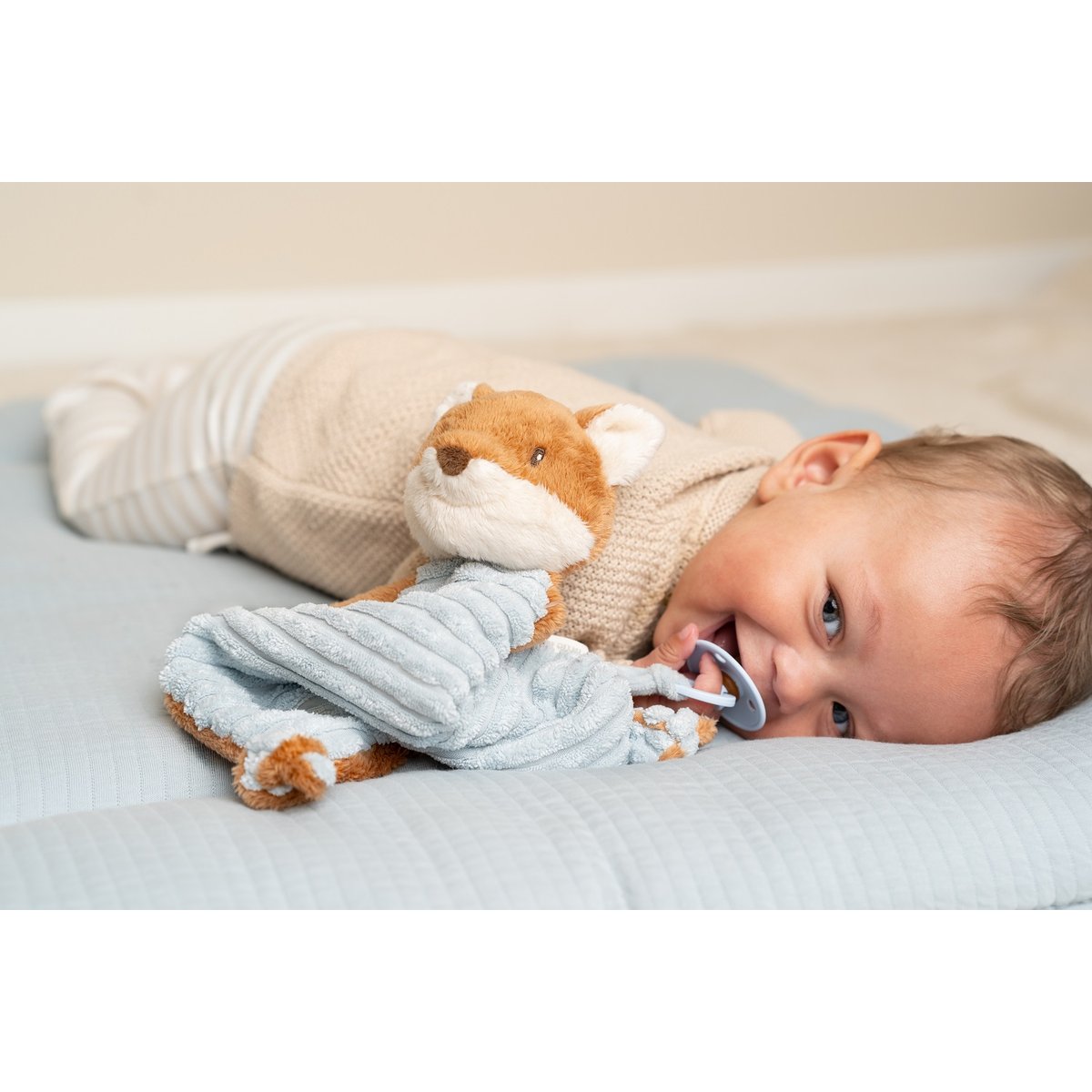 Doudou attache sucette bleu, beige, marron, LITTLE DUTCH
