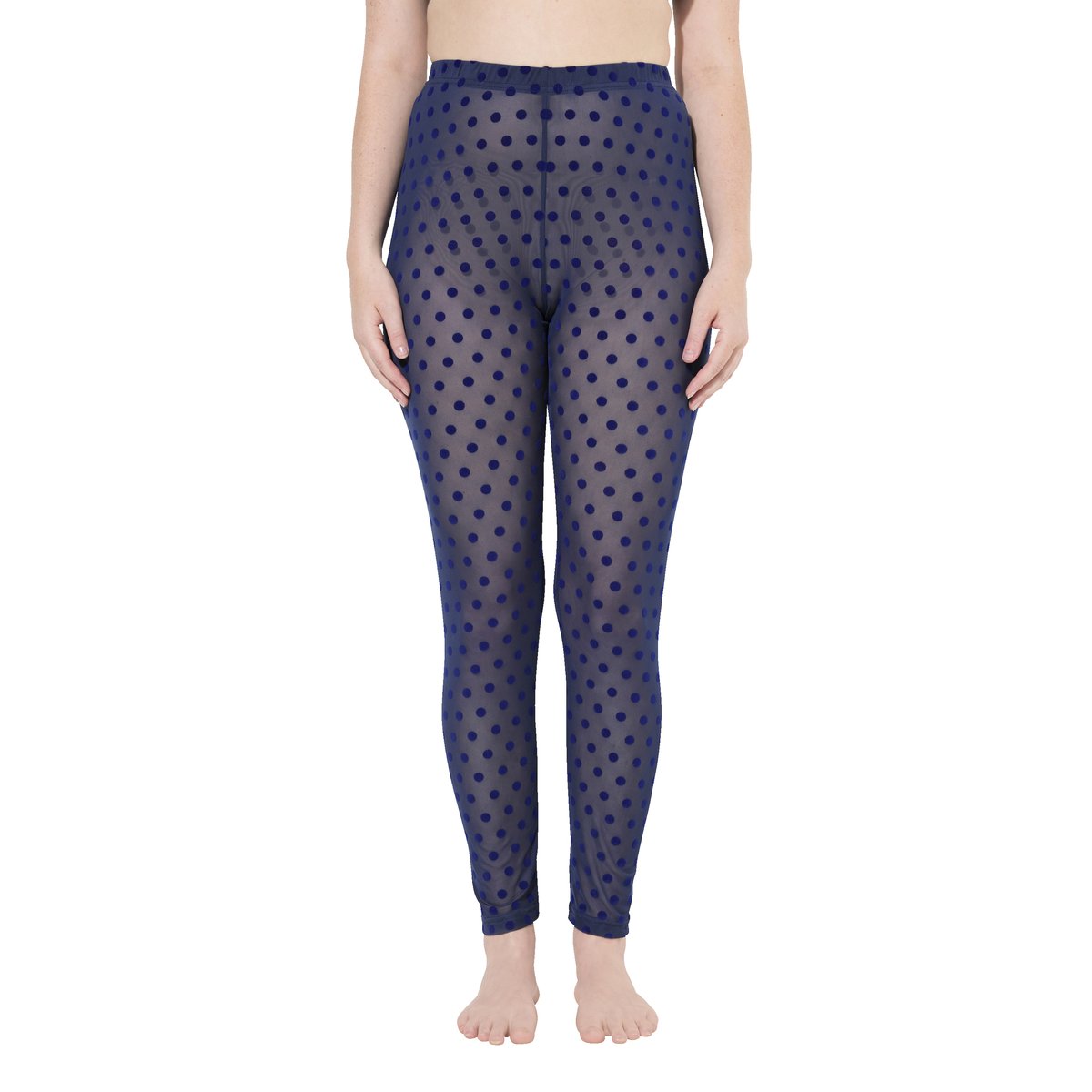Legging en mesh, pois floqués saphir foncé, ULLA POPKEN