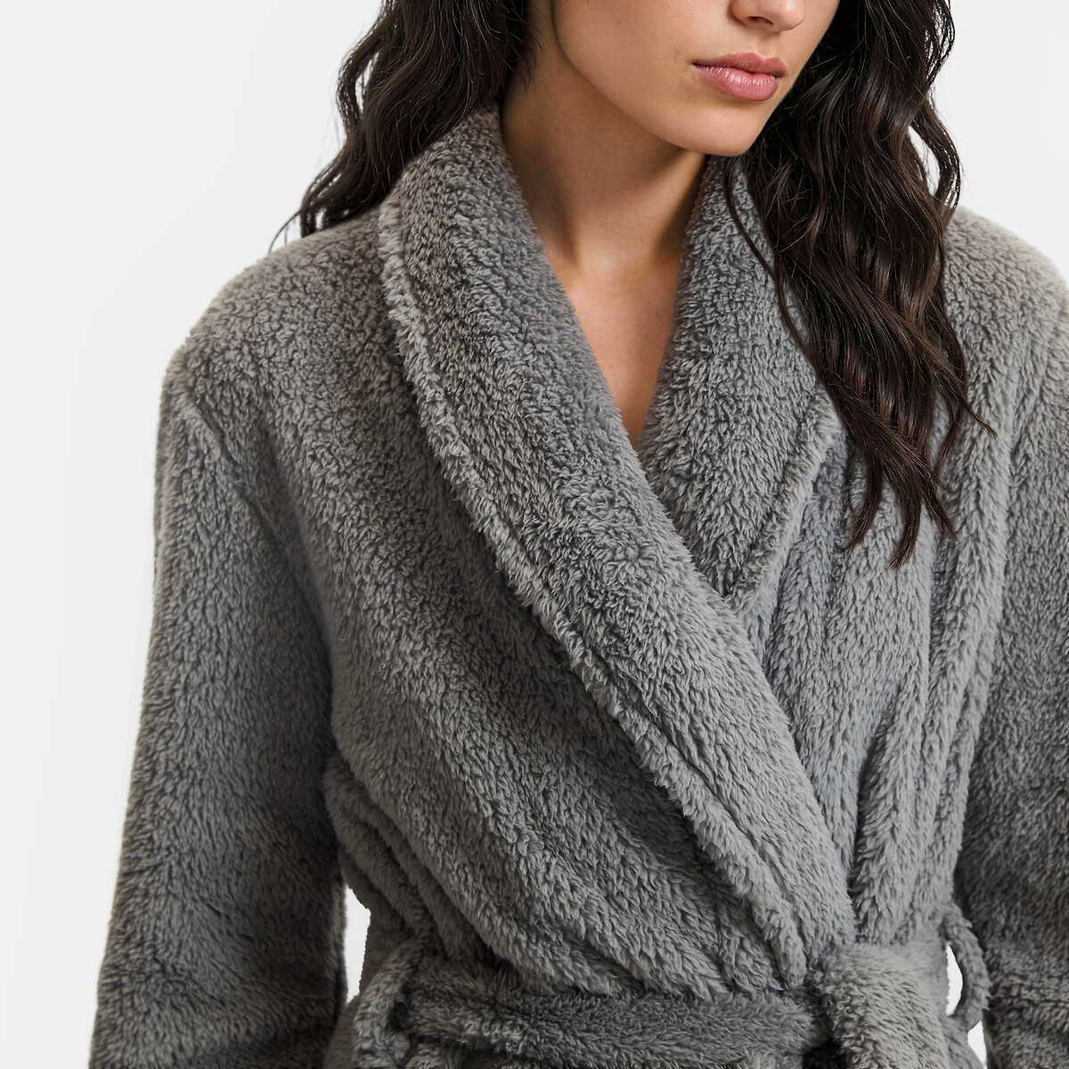 Robe de chambre en maille polaire, col châle gris moyen, LA REDOUTE COLLECTIONS