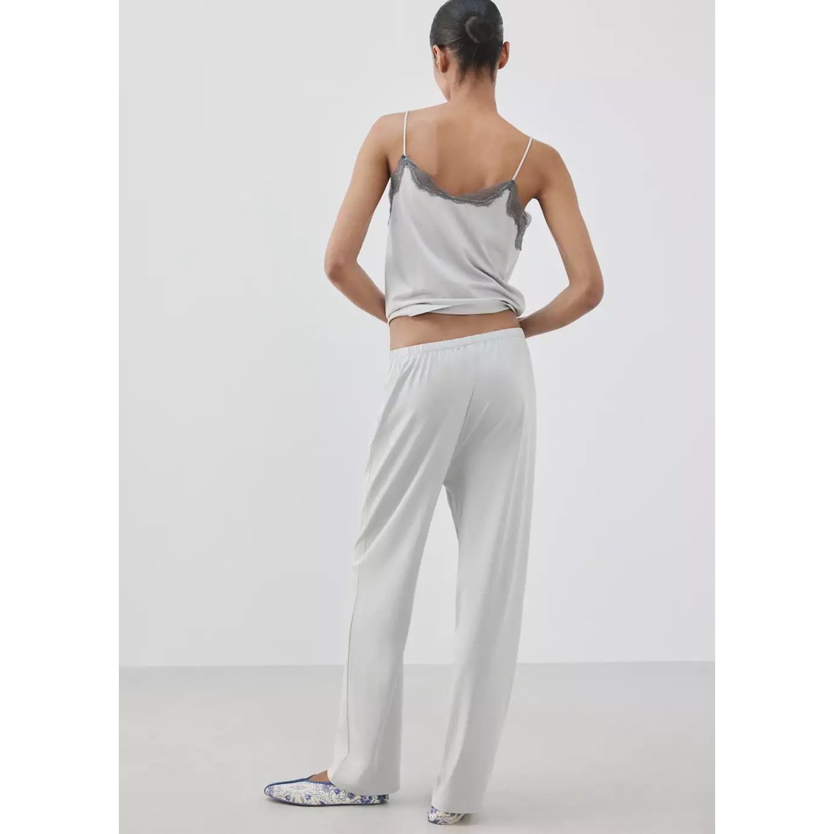 Pantalon de pyjama coton lyocell uni gris, MANGO