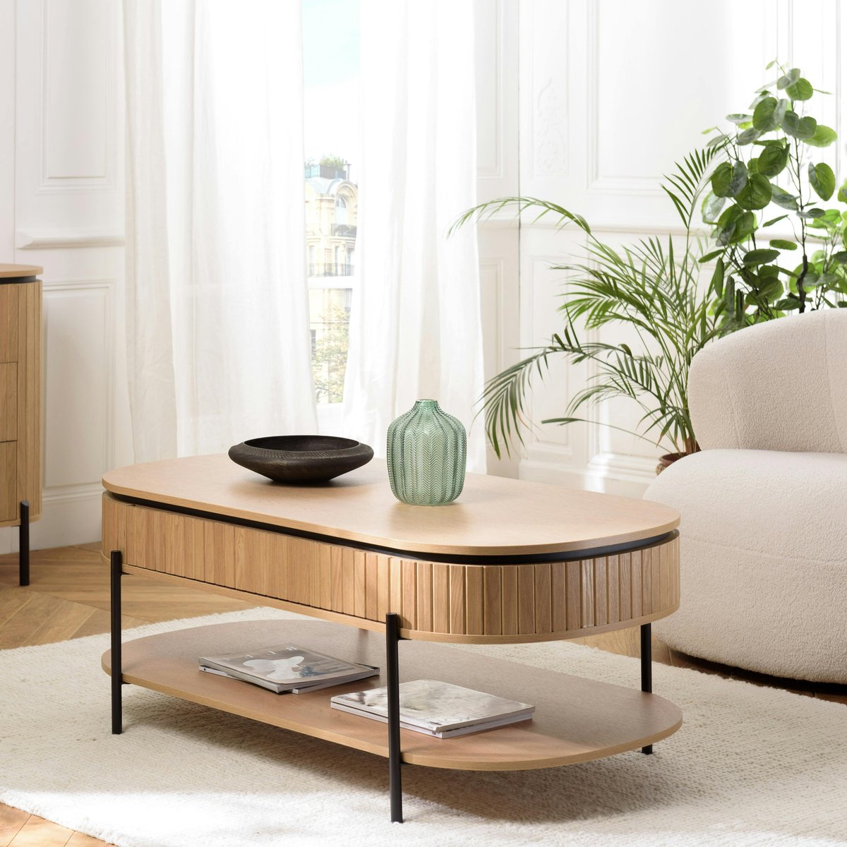 Table basse pin 2 plateaux bords arrondis ALMEIRA bois naturel, PIER IMPORT