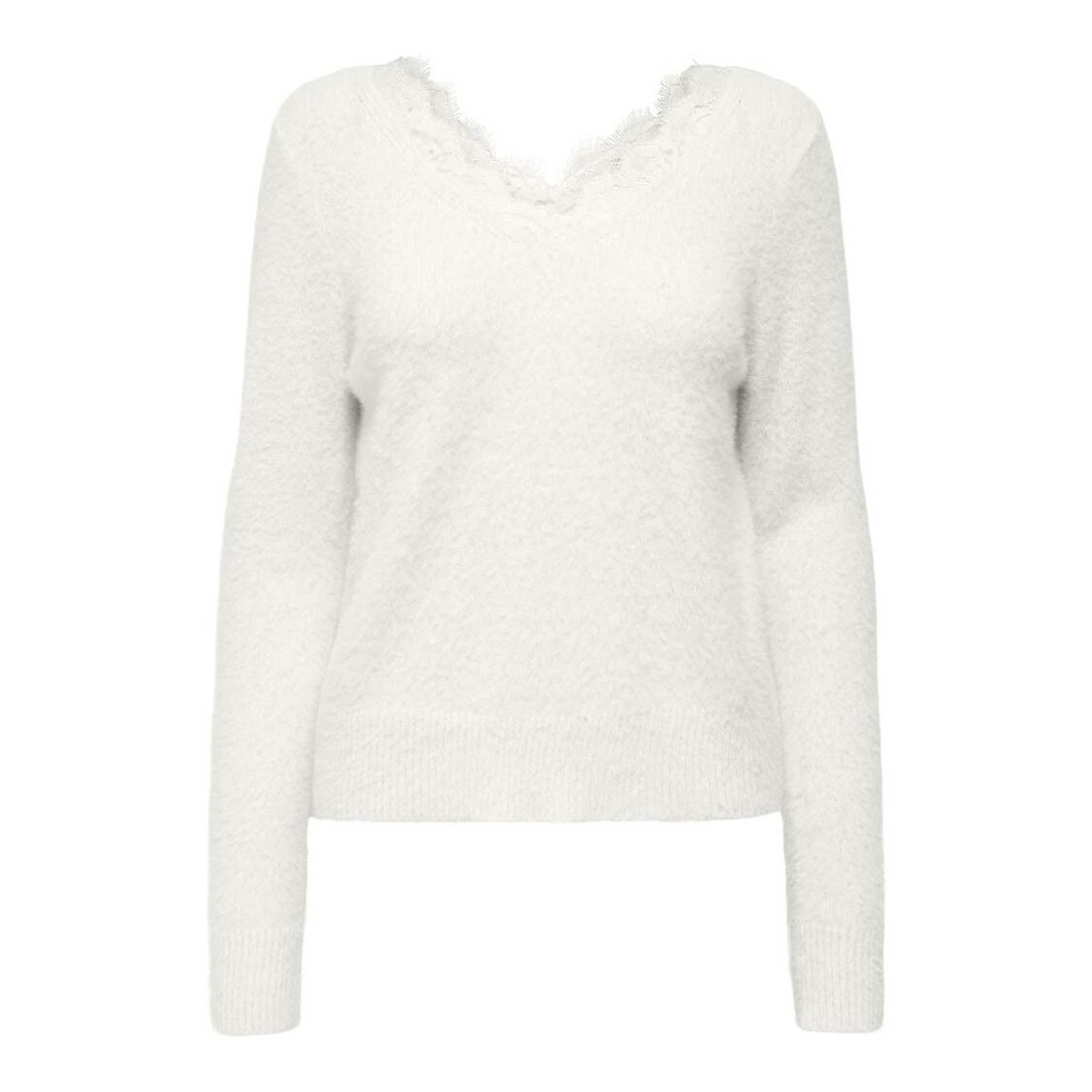 Pull en maille mousseuse, col V dentelle blanc, ONLY