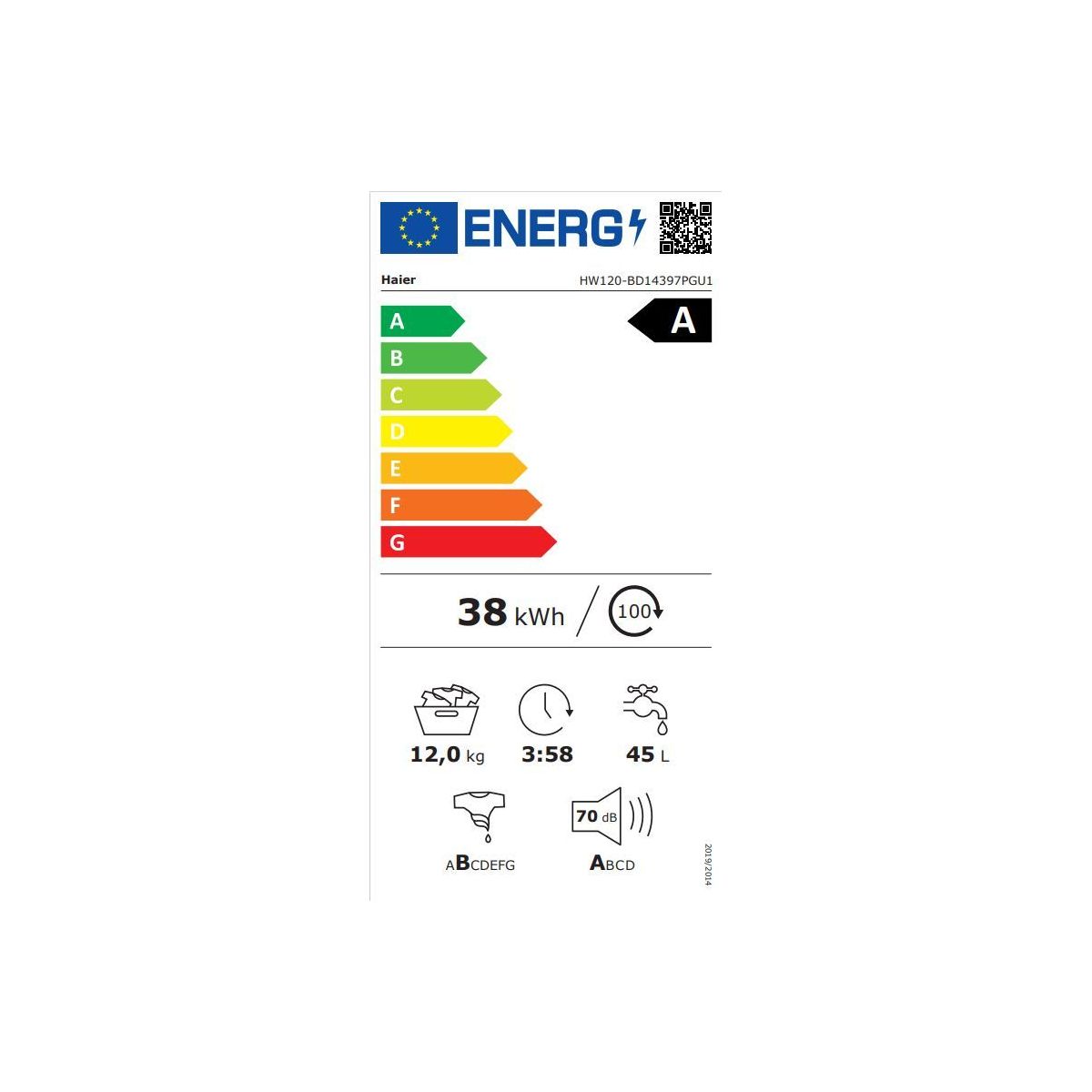 Lave linge hublot HW120-BD14397PGU1 couleur unique, HAIER