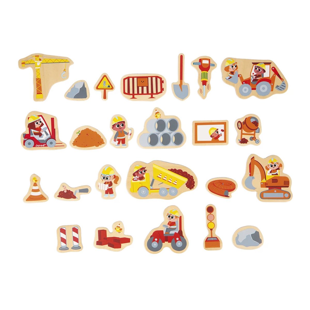 Magnets En Bois Engins De Chantier 24 Pcs couleur unique, JANOD