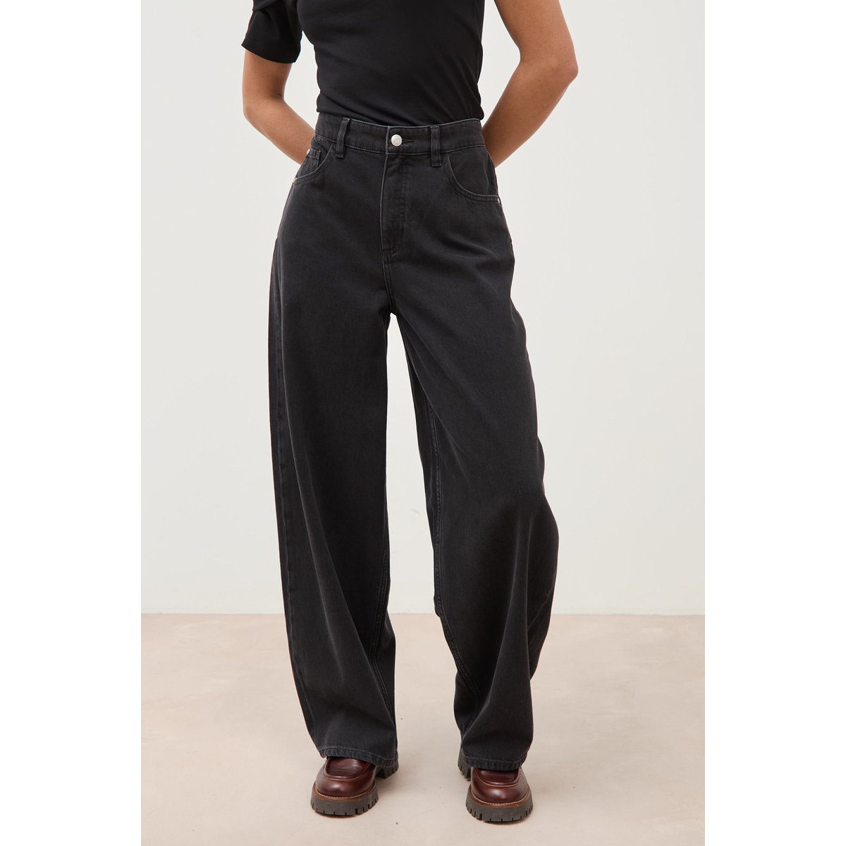 Jeans loose en coton denim gris, BONOBO