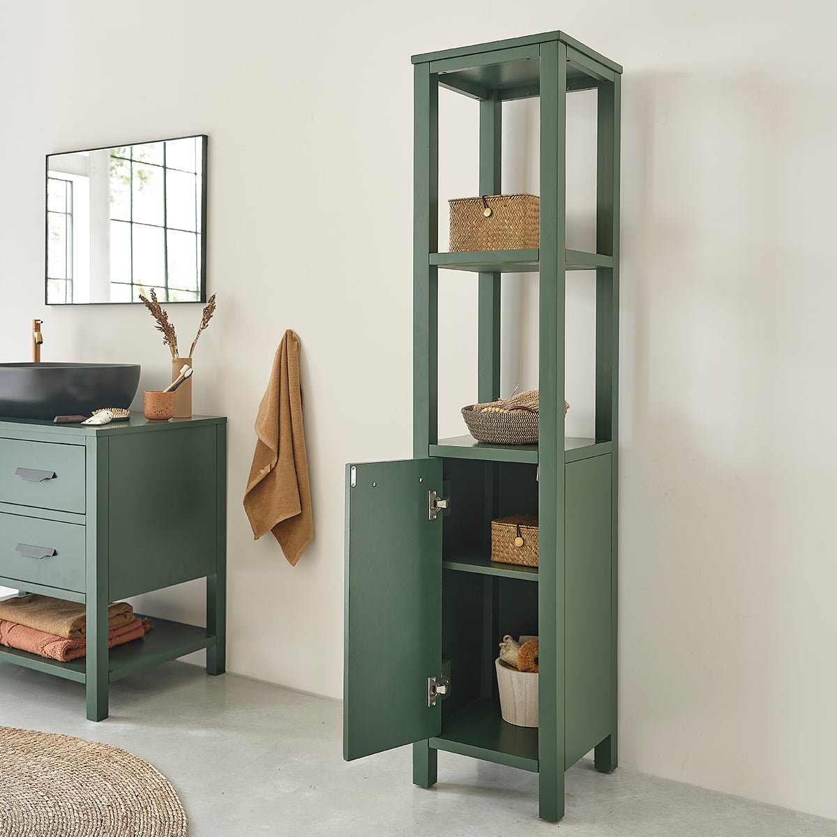 Colonne de salle de bain en bois d'acacia OLIVIA vert, BERAH GETAH