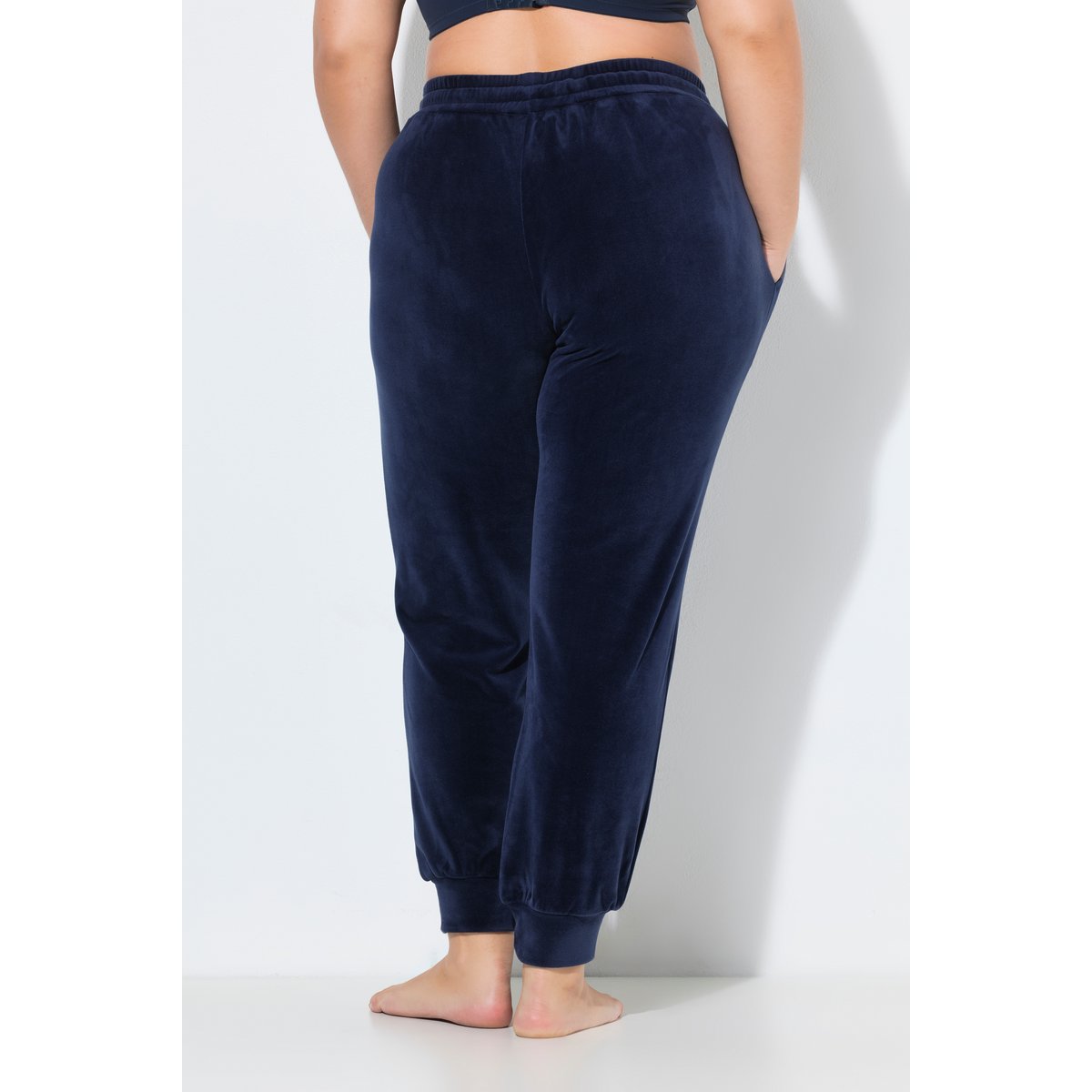 Pantalon homewear, velours ras bleu nuit, ULLA POPKEN