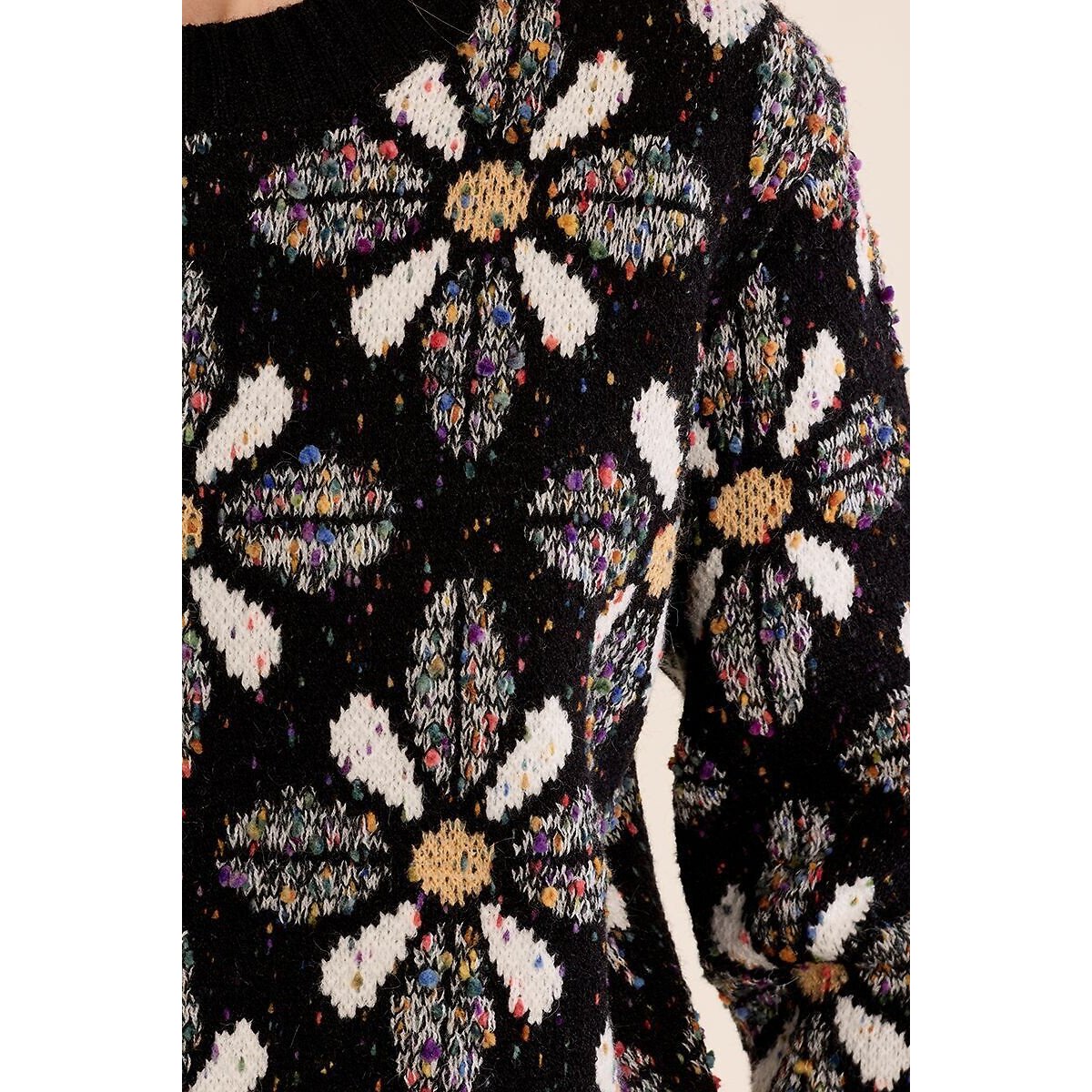 Jersey de cuello redondo, estampado jacquard negro, MOLLY BRACKEN