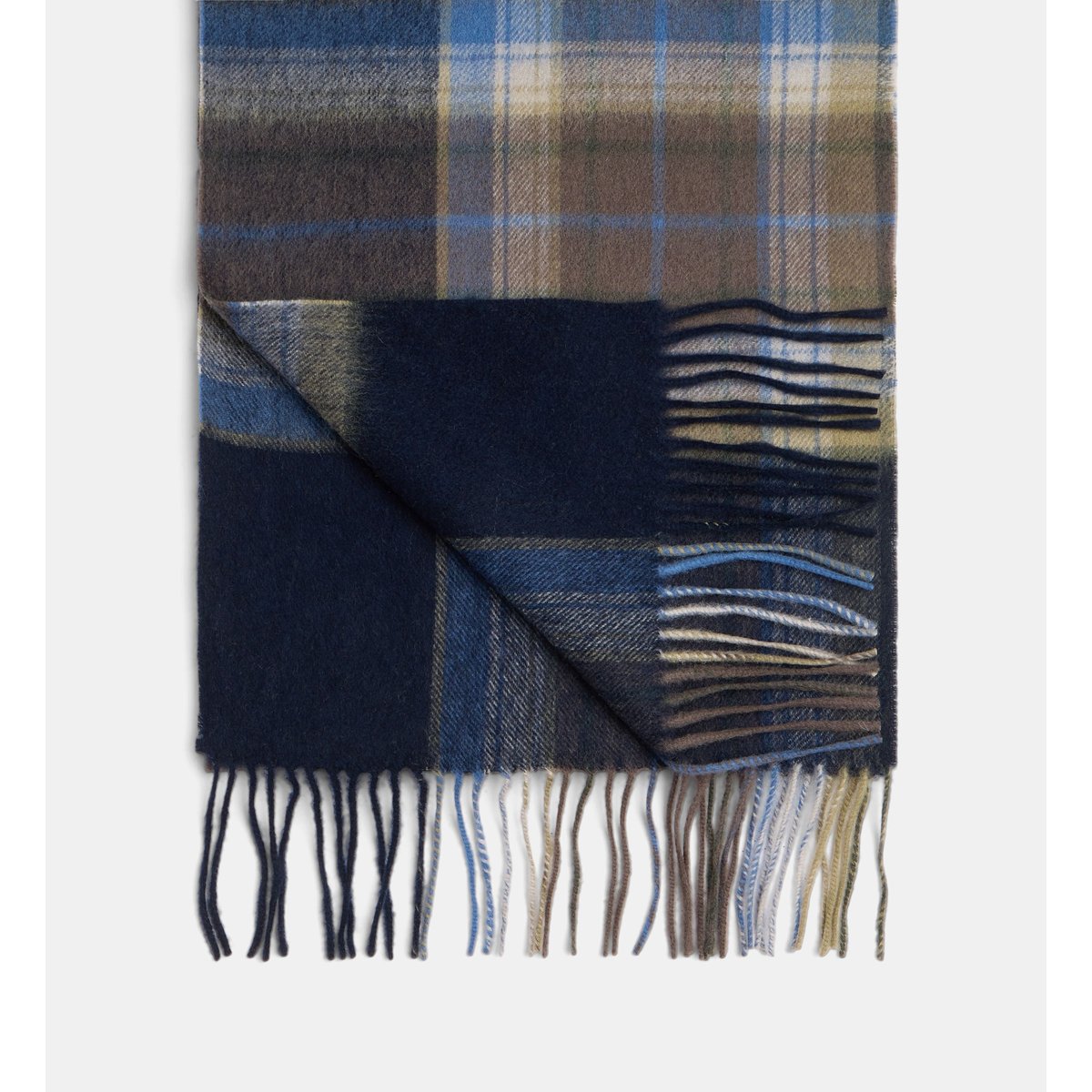 Echarpe douce bob carreaux et franges en laine bleu marine, GALERIES LAFAYETTE