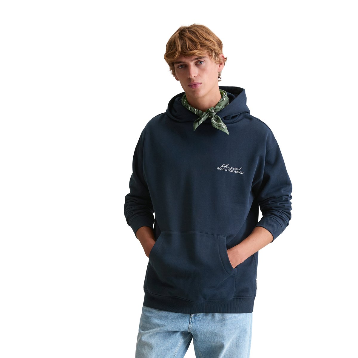 Hoodie relaxed avec un grand imprimé au dos bleu foncé, MARC O’POLO DENIM