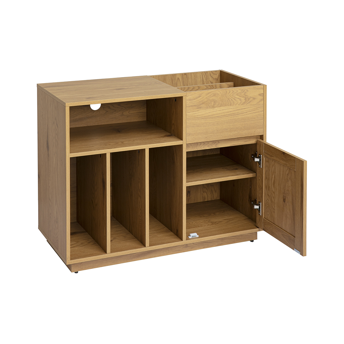 Buffet de rangement vinyles finition bois clair chêne et cannage rotin L95 cm ALICANTE chêne clair, MILIBOO