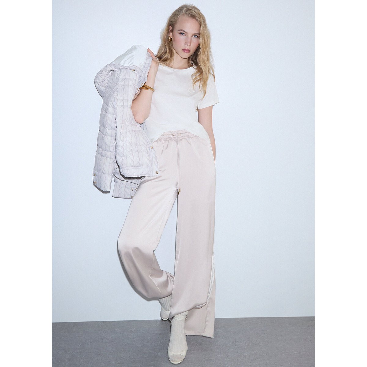 Pantalon évasé en satin blanc, LIU JO