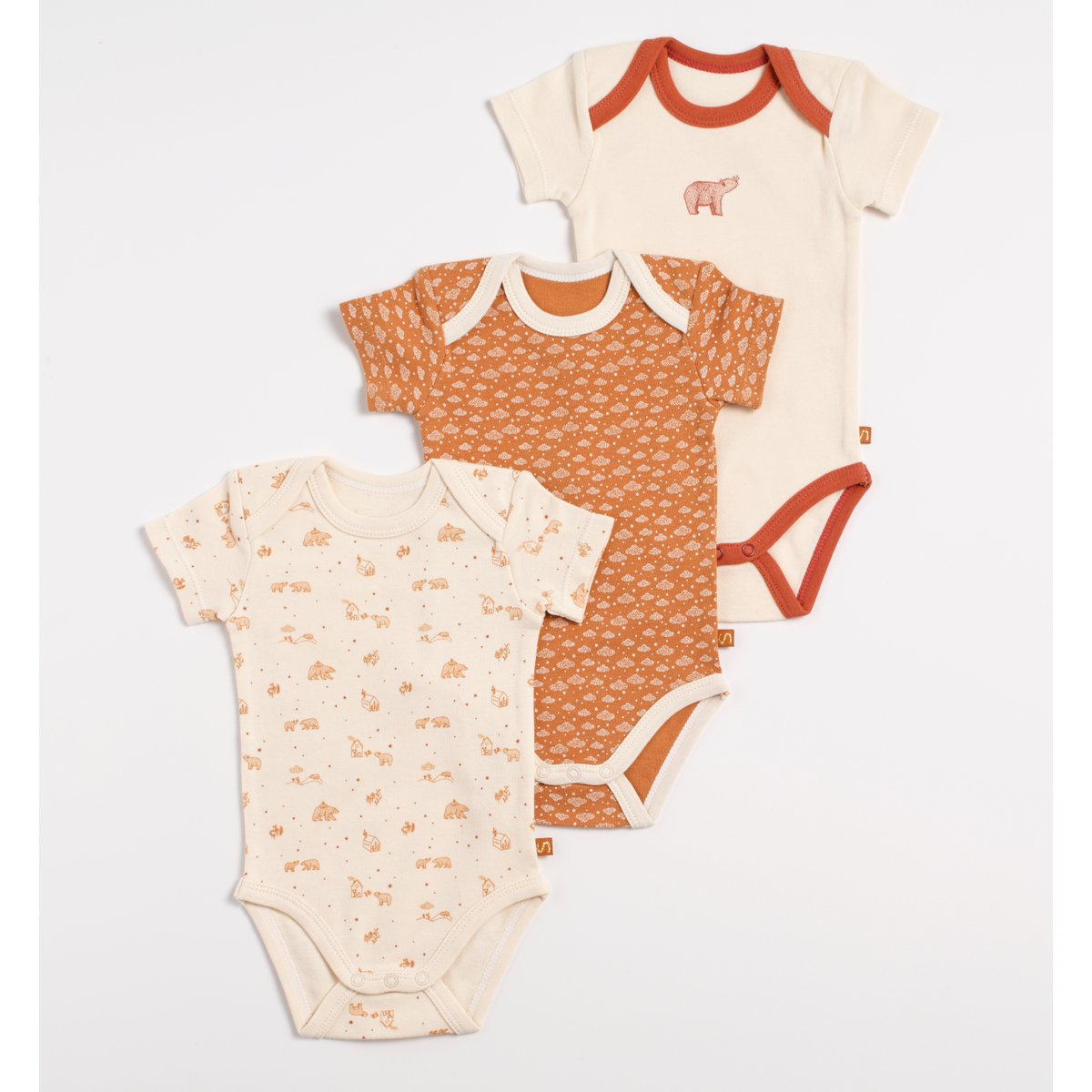 Bodies bébé croisés à manches courtes Lot de 3 beige/marron, SAUTHON