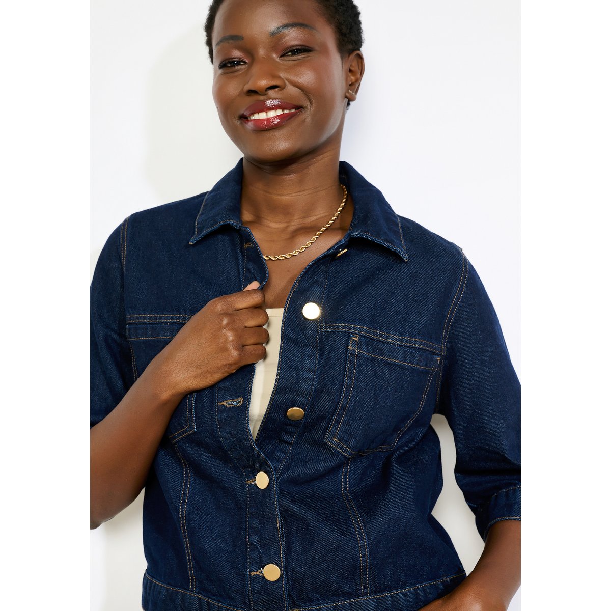 Veste courte en denim dark blue, LOLALIZA
