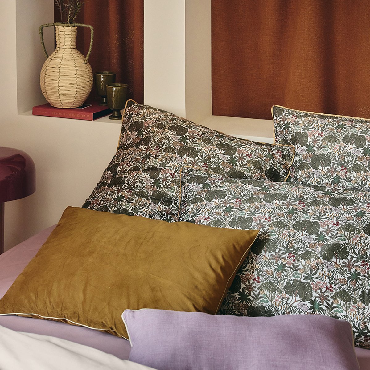 Parure de lit imprimée en satin de coton, taies carrées, CANOPÉE vert foncé, ESSIX