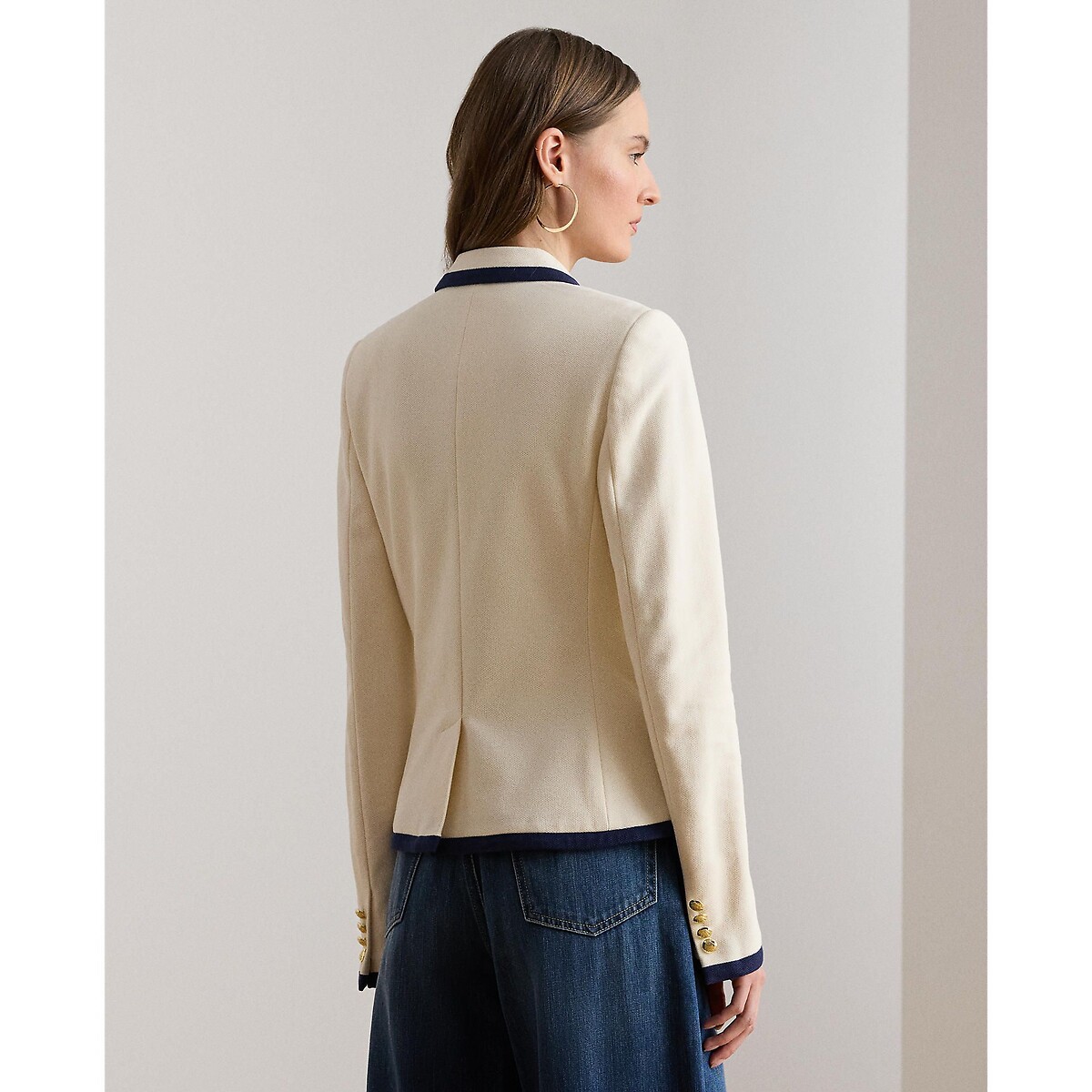 Giacca blazer con stemma ricamato ecru / navy, LAUREN RALPH LAUREN